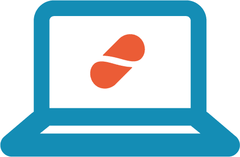 Icon von Laptop mit Arzneimittelpille von Abacus Medicine