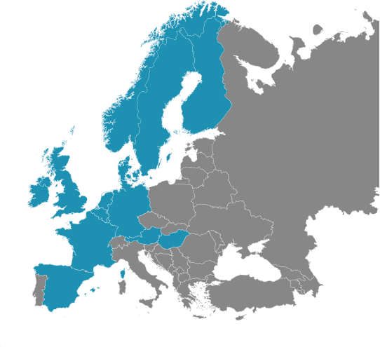 Landkarte Europa (mit blauen Markierungen)