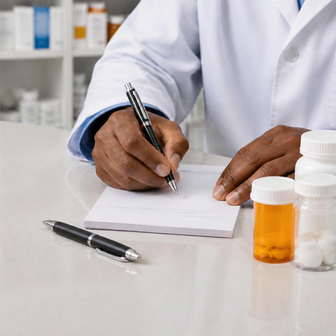 Independent prescribing in the UK: Key 2026 changes for pharmacy organisations 1 A pharmacist in a white coat writing on a notepad